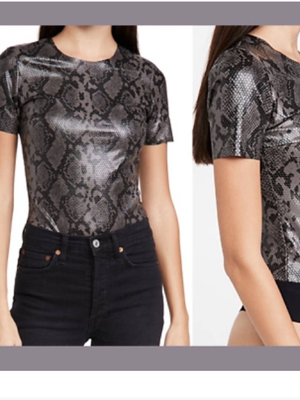 Commando Metallic Snake-Print Short Sleeve Bodysuit in Black and Gray